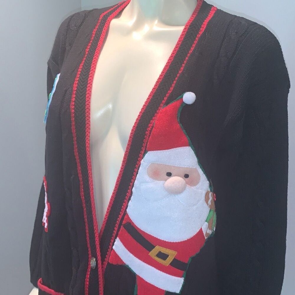 Vintage Jantzen Christmas Santa‎ Holiday Button Down Cardigan Sweater Size XL - Picture 9 of 15
